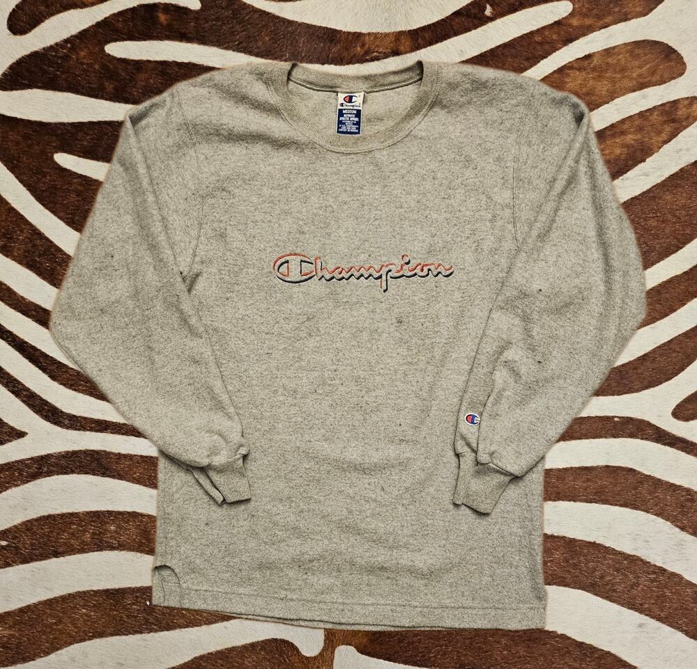 Vintage 90s Champion Soft Fleece Embroidered Heather Crewneck Sweatshirt Sz M